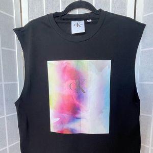 Brand New Calvin Klein Pride Large Front Logo sleeveless T-Shirt in Black (NWT)
